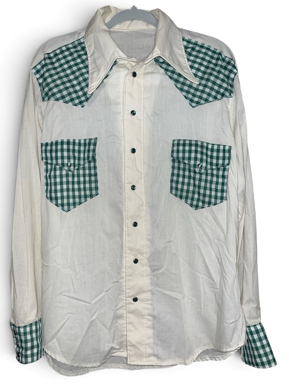 Handmade vtg 60’s western green pearl snap 1 of 1 shirt